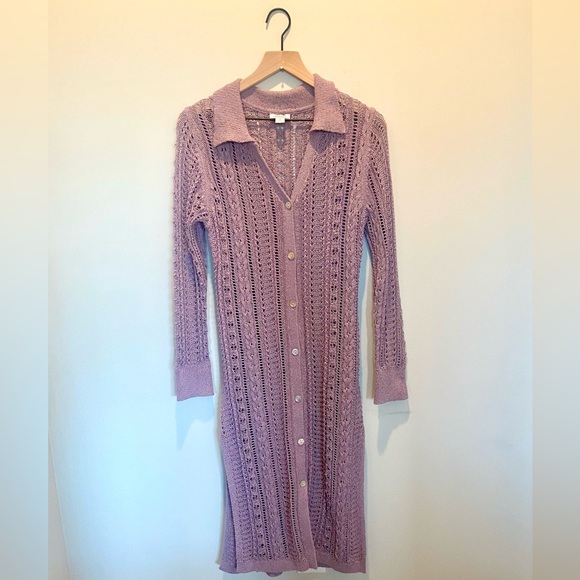 SUNDANCE Augusta Crochet Duster Lavender Purple Cardigan Long CottageCore Small